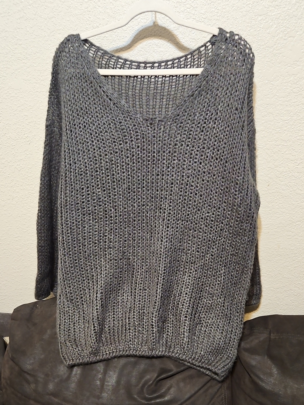 Charcoal Gray V-Neck  Chunky TKnit Sweater